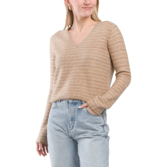 VINCE Cashmere Blend Fair Isle V-neck Sweater - Picture 1 of 3